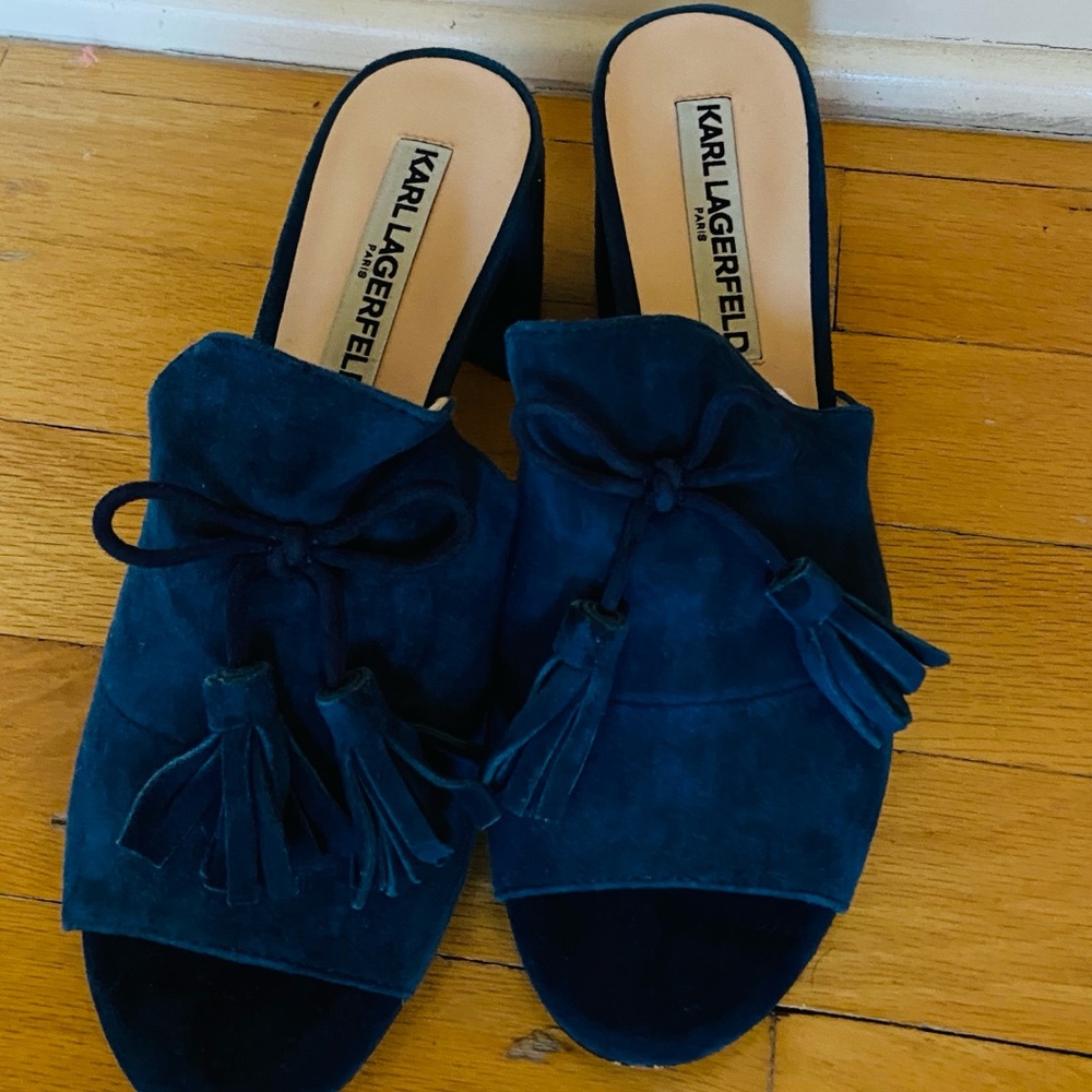 Karl Lagerfeld Women's Dark Blue Suede Mules